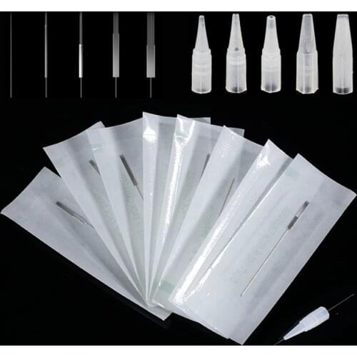 100pcs 0.35X50MM 1RL/3RL/5RL/5F/7F Disposable Permanent Makeup Needles Tattoo Needles/Big Caps for Eyebrow Tattoo Makeup Kits
