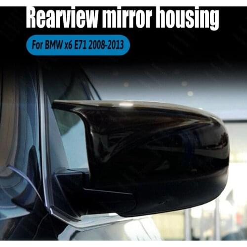 Bright Painted 2pcs Rearview Mirror Cover Caps for BMW X6 E71 2008 2009 2010 2011 2012 2013 M Style Replacement Glossy Black