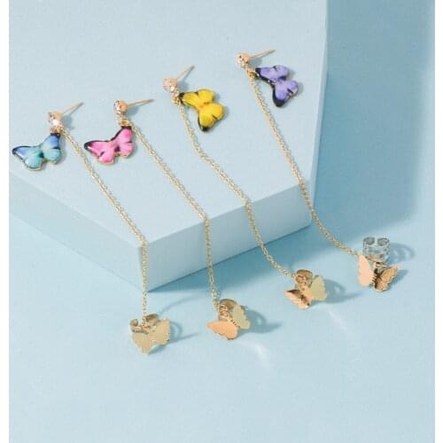 2020 Wholesale Jewelry Hot Sale Models Oil Drop Butterfly Earrings Ear Chain Ear Clip Popular Earrings Factory Direct Sales