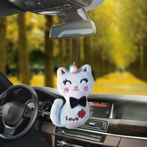 Car Pendant Colorful Plush cute Love Cat Automobiles Rear View Mirror Charms Hanging Suspension Ornaments Gifts Home Decoration