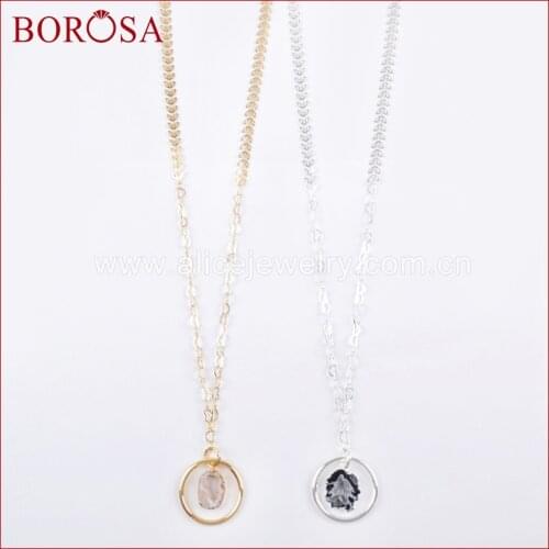 BOROSA 5PCS 30inch Gold/Silver Color Natural Agates Druzy Slice Circle Drusy Pendant Necklace Jewelry for Women G1517 S1517