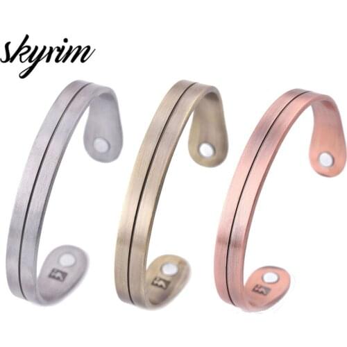 Skyrim Healthcare Magnetic Therapy Cuff Bracelet & Bangle Slivery Gold Color Zinc Alloy Simple Style Gift Jewelry For Men Women