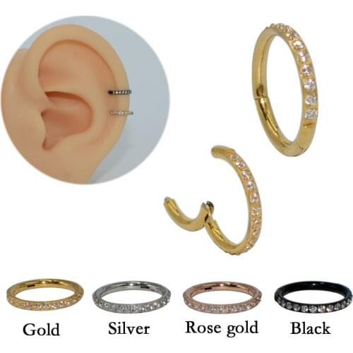 CHUANCI 1 PC 316L Surgical Stainless Septum Clicker& Zircon Nose Ring Ear Tragus Helix Cartilage Earring Body Piercing Jewelry