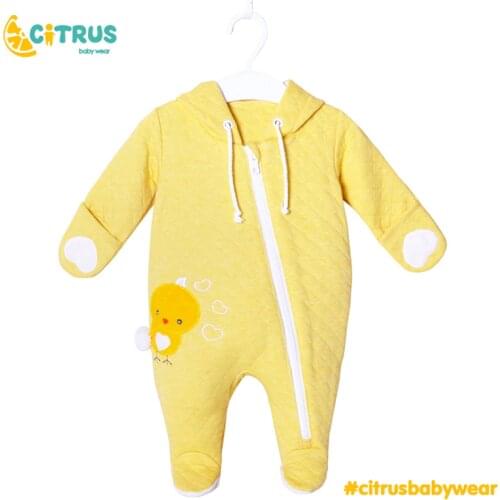 CITRUS Spring Cotton Baby Rompers Yellow Chick Catton Clothing for Baby Boys Girl Clothing Zipper Hooded Newborn Baby Rompers