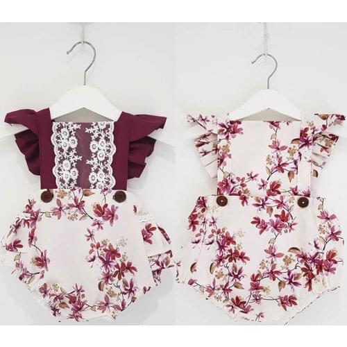 Baby Girl Ruffled Short sleeve Lace and Flower Rompers Jumpsuit Outfit Sunsuit Summer Clothing
