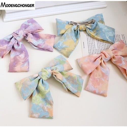Tie-dye Gradient Big Barrette Bow Hairpin Two Layer Butterfly Floral Hair Clip Girls Cute Sweet Bowknot Vintage Hair Accessories