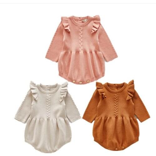 Focusnorm 0-3Years Infant Toddler Baby Girl Warm Bodysuit Long Sleeve Knitting Solid Soft Jumpsuit Girl Autumn Clothes