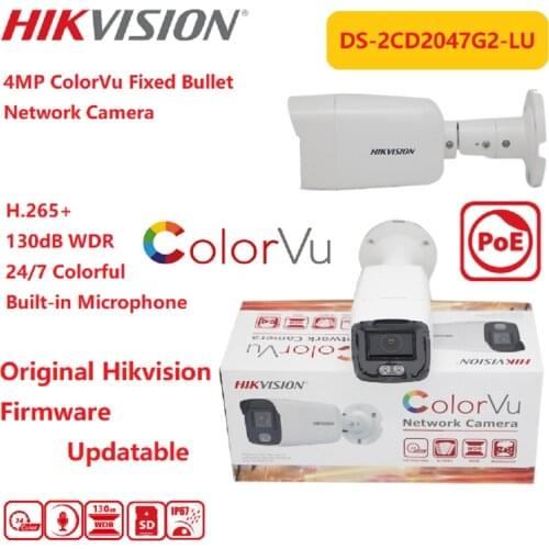4MP hikvision ip Full Color surveillance CCTV Bullet camera Built-in microphonePOE H.265+ IP67 ColorVu DS-2CD2047G2-LU