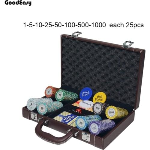 Casino Texas Hold'em Clay Poker Chips Sets Poker PU Suitcase Bingo Metal coins with Box &Playing cards Dealer Buttons Dices