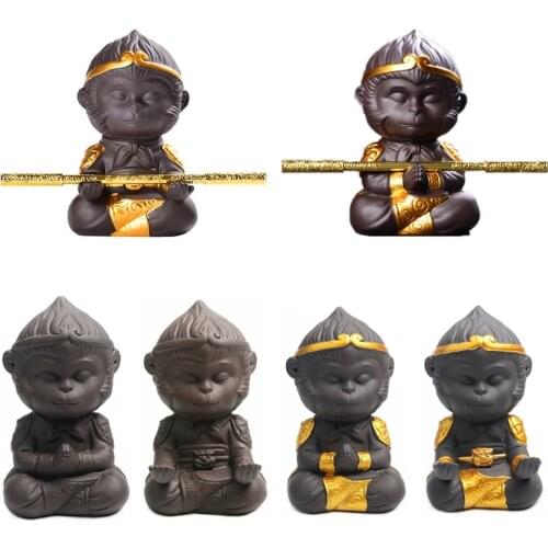Chinese Legend Monkey Man Figure Aquarium Decoration Ceramic Sun Wukong Model Ornament For Fish Tank Garden Bonsai Tea Set