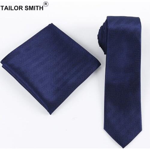 Tailor Smith Classical Formal Blue Tie Male Luxury Designer Necktie Pocket Square Set Handmade Pure Silk Cravat Handkerchief
