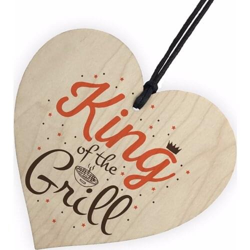 King Of The Grill Cooking Kitchen Garden BBQ Barbecue Dad Gift Funny Novelty Wooden Heart Plaque Sign Christmas Home DIY Decor