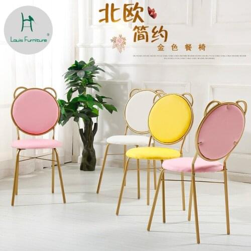 Louis Fashion Living Room Chairs Creative Nordic Iron Gold Leather Back-up Makeup Beauty