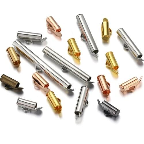 50pcs Metal Crimp End Caps Slider Clasp Buckles Tubes Findings for Jewelry Making Diy Bracelet Connectors Accessories Supplies