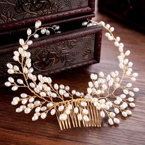 Trendy Gold Pearl Bridal Hair Comb Bridal Headpiece Wedding Hair Accessories For Bride Hair ornaments Women Hair Jewelry