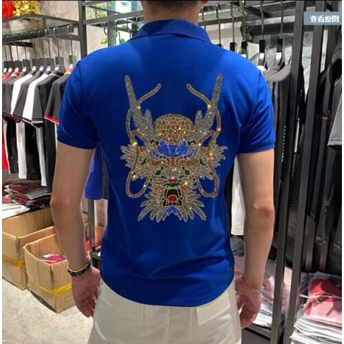 Men Hot drill Slim Fit Short Sleeve Polos Men Fashion Diamond stone Mens Polo Brand Quality Cotton Polo Shirt