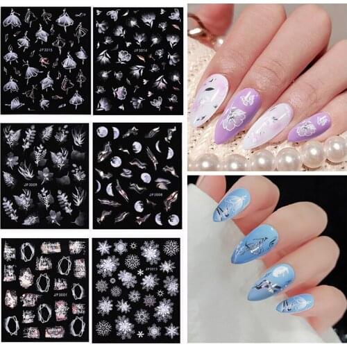 6 Colors Nail Sticker Pure White Series Gradient Embossed Artistic Sense Festive Atmosphere Snowflake Ballet Dancing Nail Art