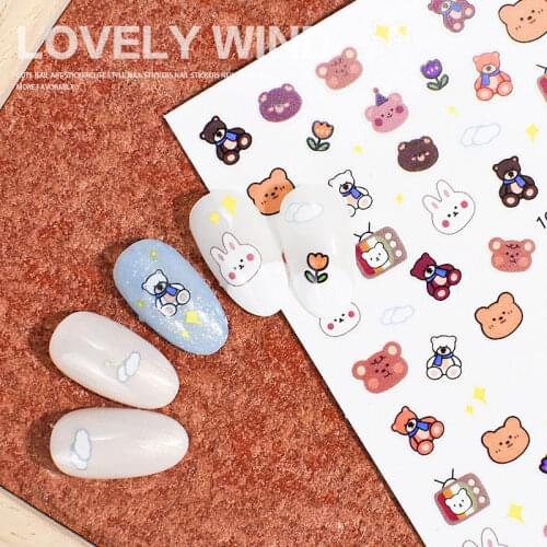 Summer Animal Rainbow Bear Flower Series 3D Adhesive Decal Watermark Cute Manicure Student Cartoon Applique Ornament kids toys