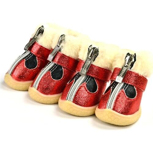 Autumn Winter Boots Shoes for Dog Pet Super Warm 4pcs/set Anti-Slip Sliver Gold Shoes Pet Product ChiHuaHua XS-XL Snow Shoes
