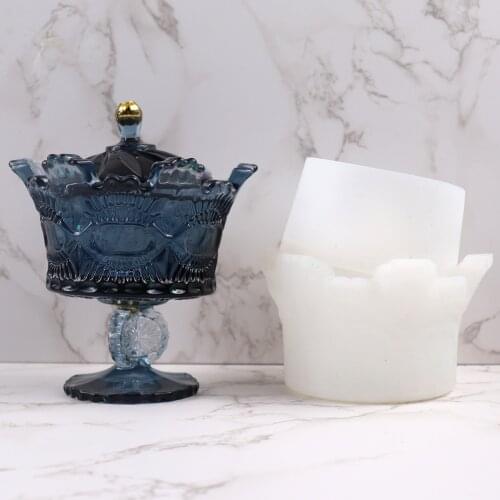 Nordic Style Crystal Crown Storage Box Silicone Mold for Dry Flower Resin Concrete Candle Mold Craft Ornament