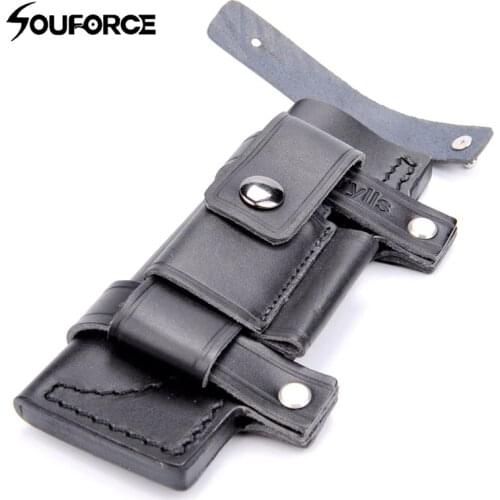 Black Cowhide Leather Straight High Quality Man-made Survival Leather Belt Sheath Scabbard For 7" Fixed Knife