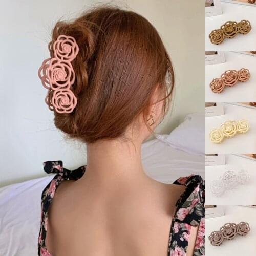 Embossed Rose Romantic French Flower hair claw Temperament girls hairpin fishion clip simple headwear Hair Accessories for Women