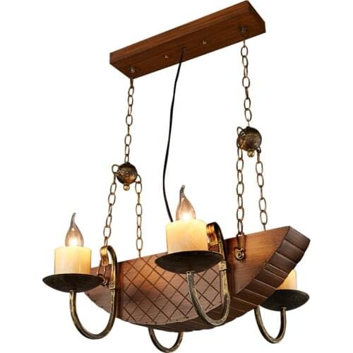 Loft Iron Pendant Lights creative industrial wind Cafe fish personality Vintage American pirate ship wooden Pendant Lamp ya7298