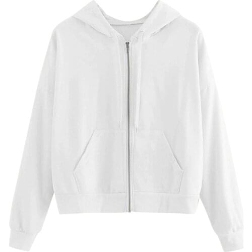 Womens Long Sleeve Crop Hoodies Jacket Zip Up Hooded Sweatshirts Solid Color Hoodies With Pocket Girls Jacket Anime Sudaderas