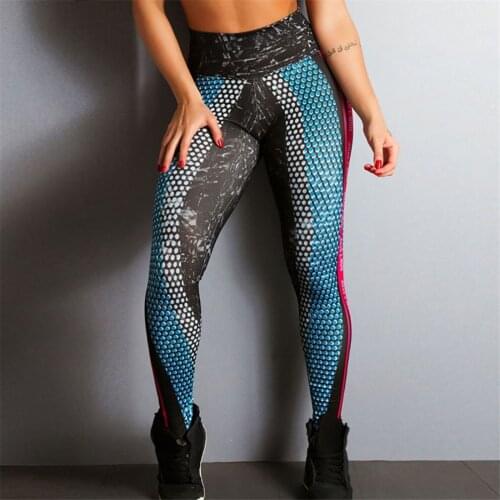 2018 New Honeycomb Letter Printed Women Fitness Leggings Skinny High Waist Elastic Push Up Legging Workout Pants Leggins