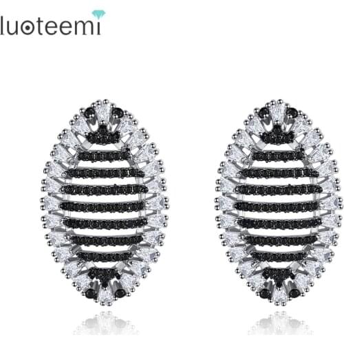 LUOTEEMI New Fashion Stud Earrings for Women Dating Party Handmade Luxury Shiny CZ Crystal Gold Black Pendientes Christmas Gift