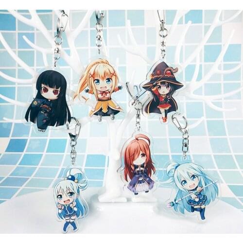 1pcs Anime Keychain kono subarashii sekai ni shukufuku wo two Side Print keychain Keyrings Pendants Nice Present Y18