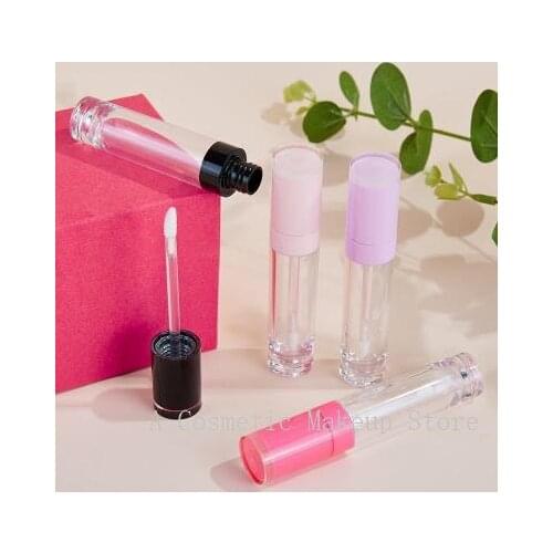 10/50pcs 8ml clear Plastic Thick-walled Lipgloss Empty Tube Cylindrical Lip Gloss Stick Packaging Container with Pink Black Lid