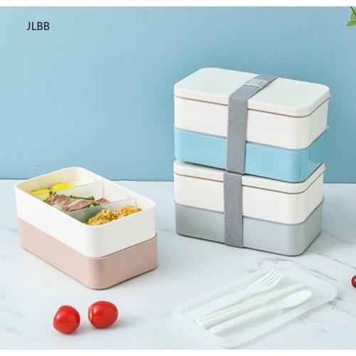 1200ml Double Layers Lunch Box With Spoon and Fork Healthy Plastic Bento Boxes Microwave Food Storage Container Lunchbox