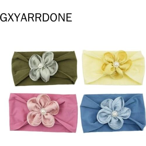 2020 Floral Turban Pearls Sunflower Baby Headband Wide Nylon Newborn Hairband Bohemia Infant Girls Headwrap Hair Accessories