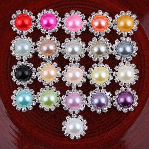 30pcs/lot 21colors Bling Round Decorative Flatback Crystal Pearl Buttons Metal Rhinestone Buttons for Hair Accessories/Ornamets