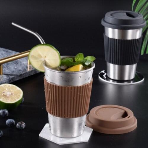 304 stainless steel coffee mug prevent hot silicone lid straws ice bully drink milk tea cup 300ML