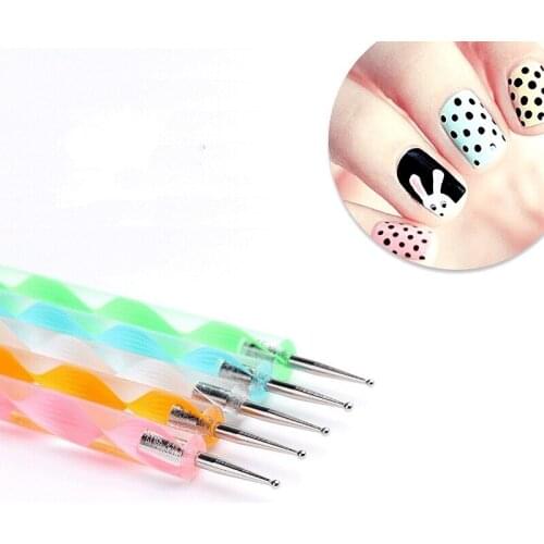 5pcs Nail Art Dotting Pens Nail Double Head Point Drill Nail Tools Dot Marbleizing Painting Drawing Polish Crystal Handle Tool