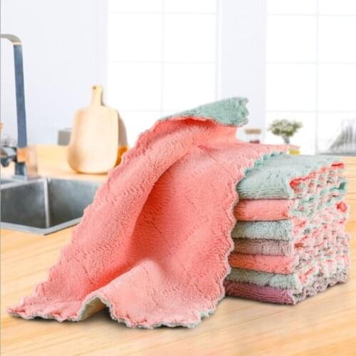 5pcs Absorbent Kitchen Dish Cloth Double-layer Microfiber Non-stick Oil Cleaning Wiping Towel Household Kichen Clean Tools