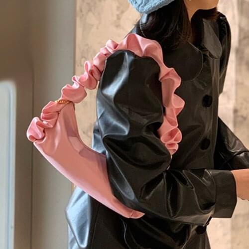 Retro Women Satin Drawstring Handbag Elegant Ladies Pink Underarm Bag Fashion Female Girls Tote Clutch Purse Shoulder Bags