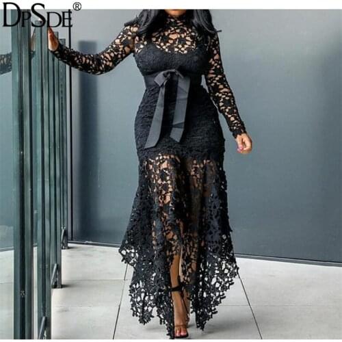 DPSDE White O-Neck Bodycon Elegant Long Dress Bowknot Full Sleeve Hollow Out Casual Dress Autumn New 2020 Sexy Bandage Dress