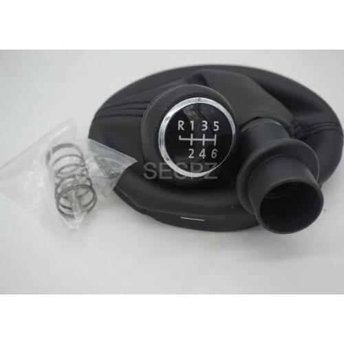 FAT Free Shipping Black Leather Boot 6 Gear Car Gear Shift Knob for VW Transporter T5 T6 MKV MKVI (03-11)