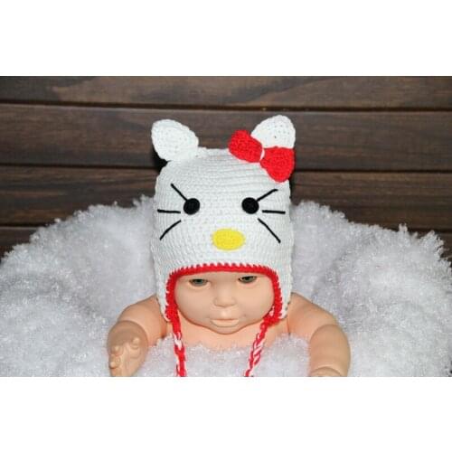 Free shipping,100% cotton cartoon girls cat hat ,Cute baby cat modelling Ear Flap Handmade Knitn Crochet hat ,childrens caps
