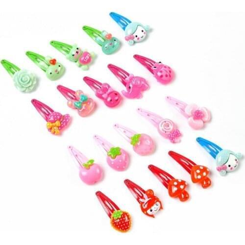 100bag 20Pcs/bag Mix Color Barrette Baby Hair Clip Cute Flower Solid Cartoon Handmade Resin Children Hairpin