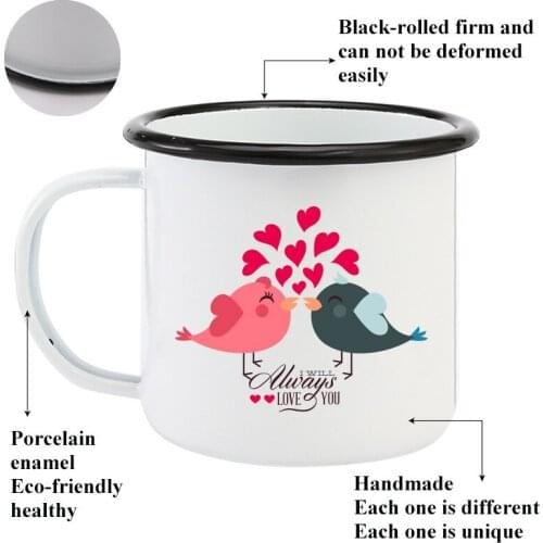Enamelled Cup Enamel 350ml White Curling Cup Birthday Gift for Boyfriends and Girlfriends Gift Box Packaging