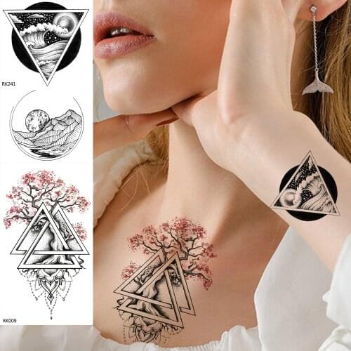 OMMGO Geometric Plum Blossom Tree Temporary Tattoos Sticker Triangle Pendant Custom Fake Tattoo For Women Art Flower Star Tatoos