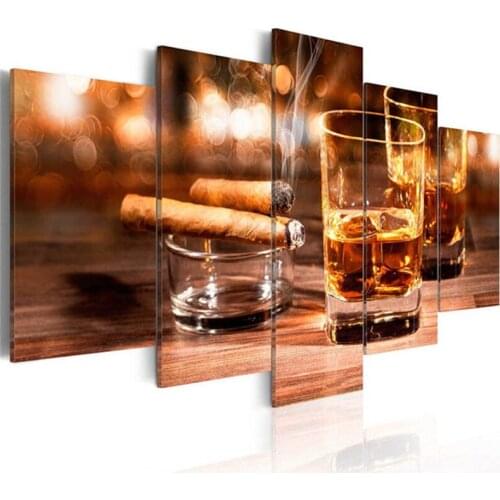 5 panel Cigars Wine Multi-pictures 5d diy Diamond painting full Square round Mosaic Diamond Embroidery Wall StickerZP-1279