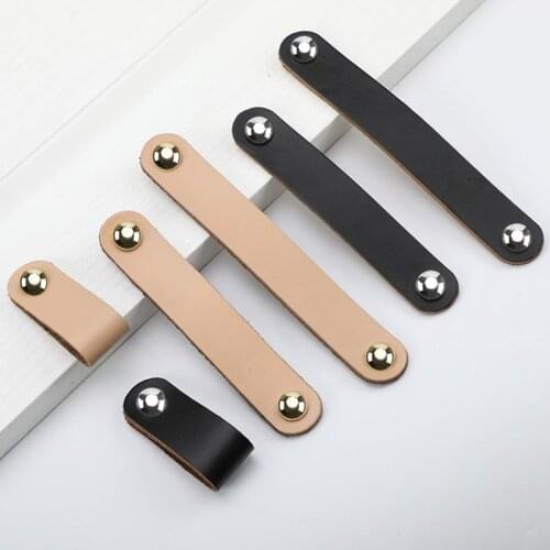 2PCS Free Shipping Funiture Leather Handle Zinc Alloy Black Wardrobe Single Drawer Knob Rectangular Cabinet Modern Pull 96/128mm