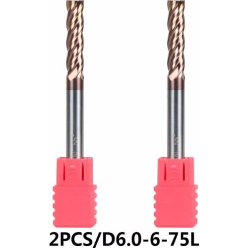Tungsten Steel End Mills 2pcs/lot SC/SCXD6-6-75 Carbide End mills 4 Flute Flattened Head CNC Milling Cutters HRC55 TiAIN Coated