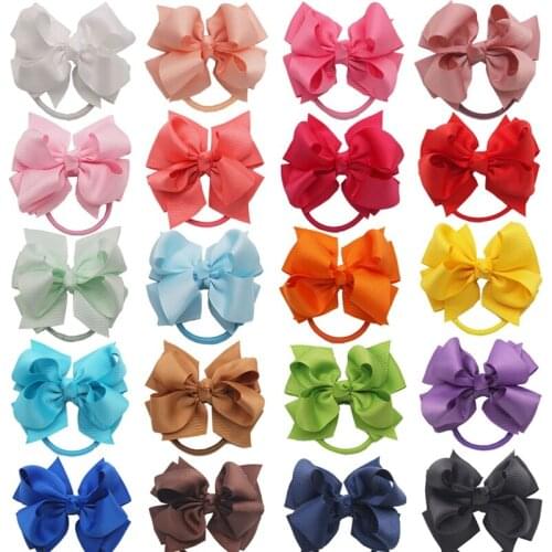 3 Inches Toddler Solid Color Grosgrain Ribbon Bows Elastic Hairband Cute Baby Girls Hair Rope DIY Children Headwear Holiday Gift