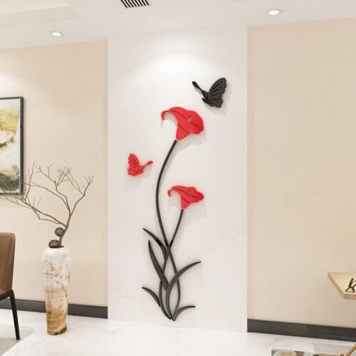 Lily butterfly Crystal acrylic wall sticker Living room Morning glory 3D wall sticker Restaurant TV background wall decoration